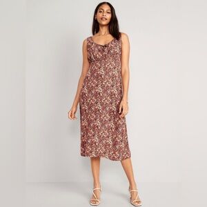 Old Navy Waist-Defined Sleeveless Printed Crepe Midi Dress